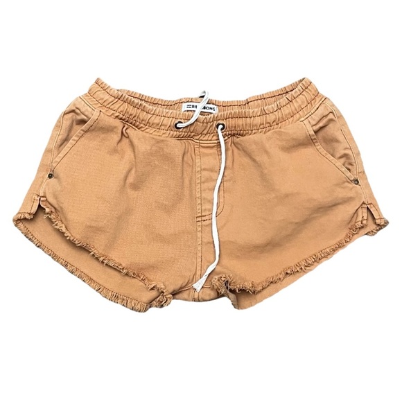 Billabong Coast Line Denim Shorts S Tan Orange Low Rise Frayed Hem Beach Coastal - Picture 2 of 9